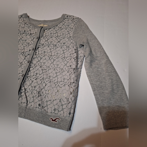 Y2K Vintage Hollister Gray Lace Cardigan Sweater Size Large - Picture 3 of 10